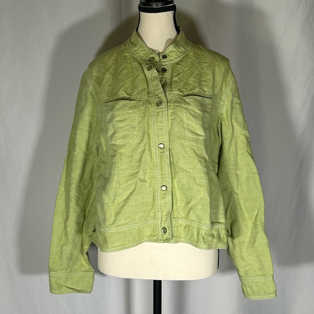 J Jill • Linen Blend Jacket Size L Petite Lime Green Front Pockets Blazer